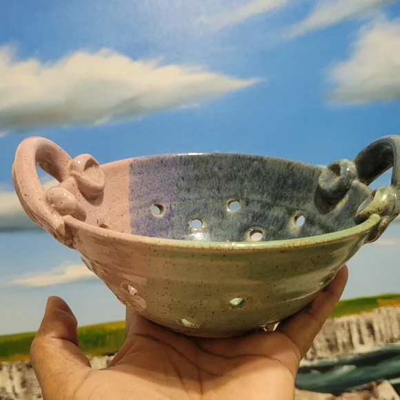 Handcrafted Ceramic Pottery Colander Strainer Berries Fruit Bowl - Picture 3 of 7